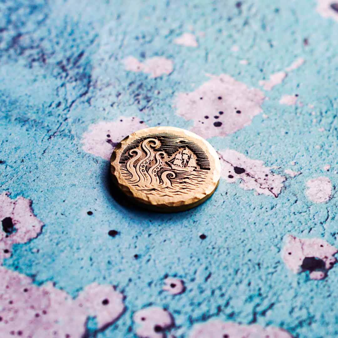The Awakening - Brass Kraken Golf Ball Marker with Tentacles and Ship
