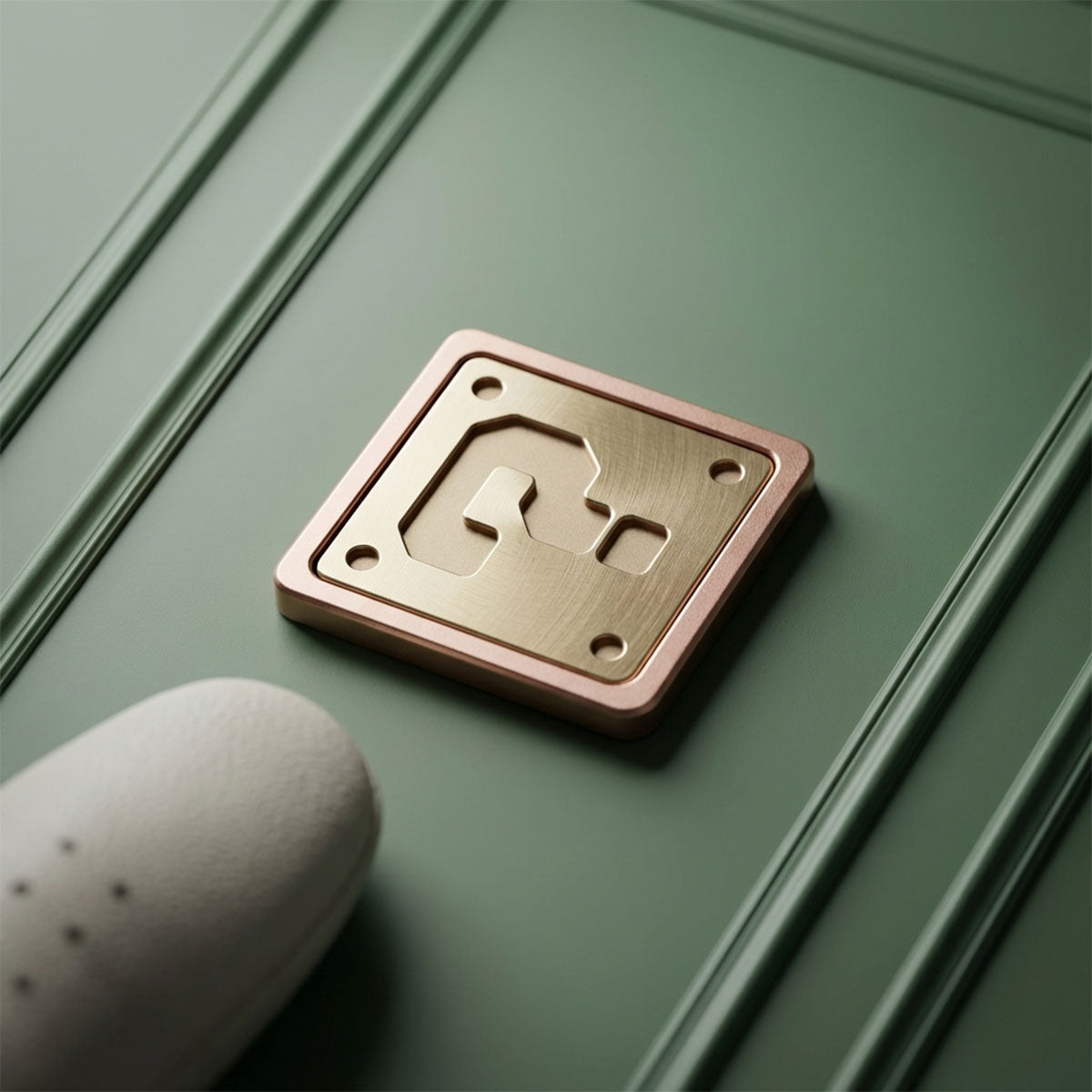 The Coffer copper ball marker with brass inlay, coffered grid face, Kraken Golf
