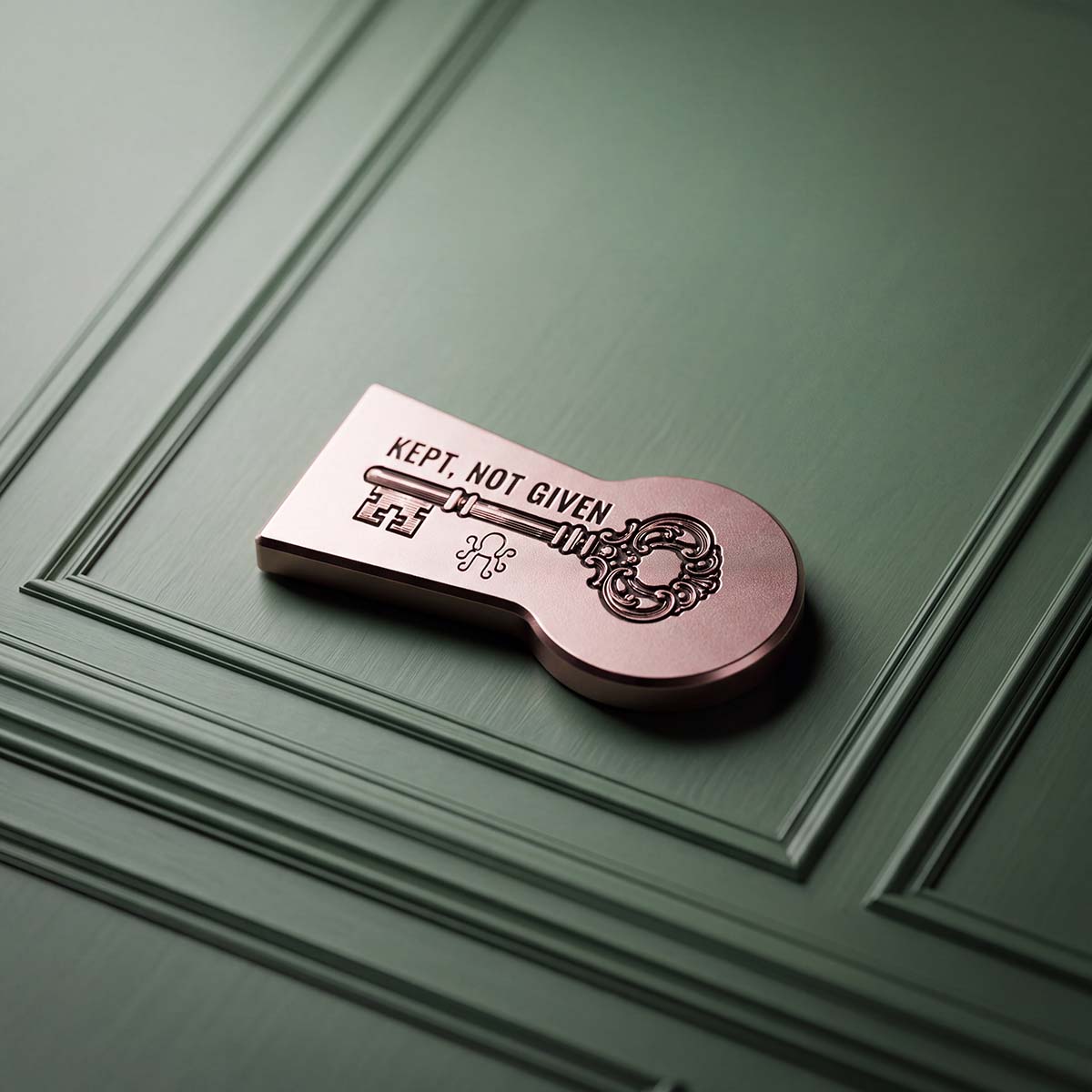 Back of The Keep golf ball marker with engraved skeleton key, Kraken logo and the words Kept, Not Given
