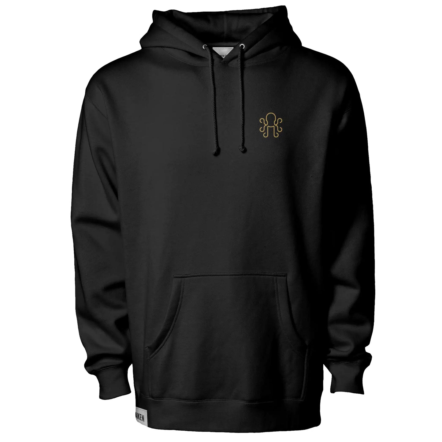 Black Kraken Golf hoodie with brass Kraken emblem on the left chest