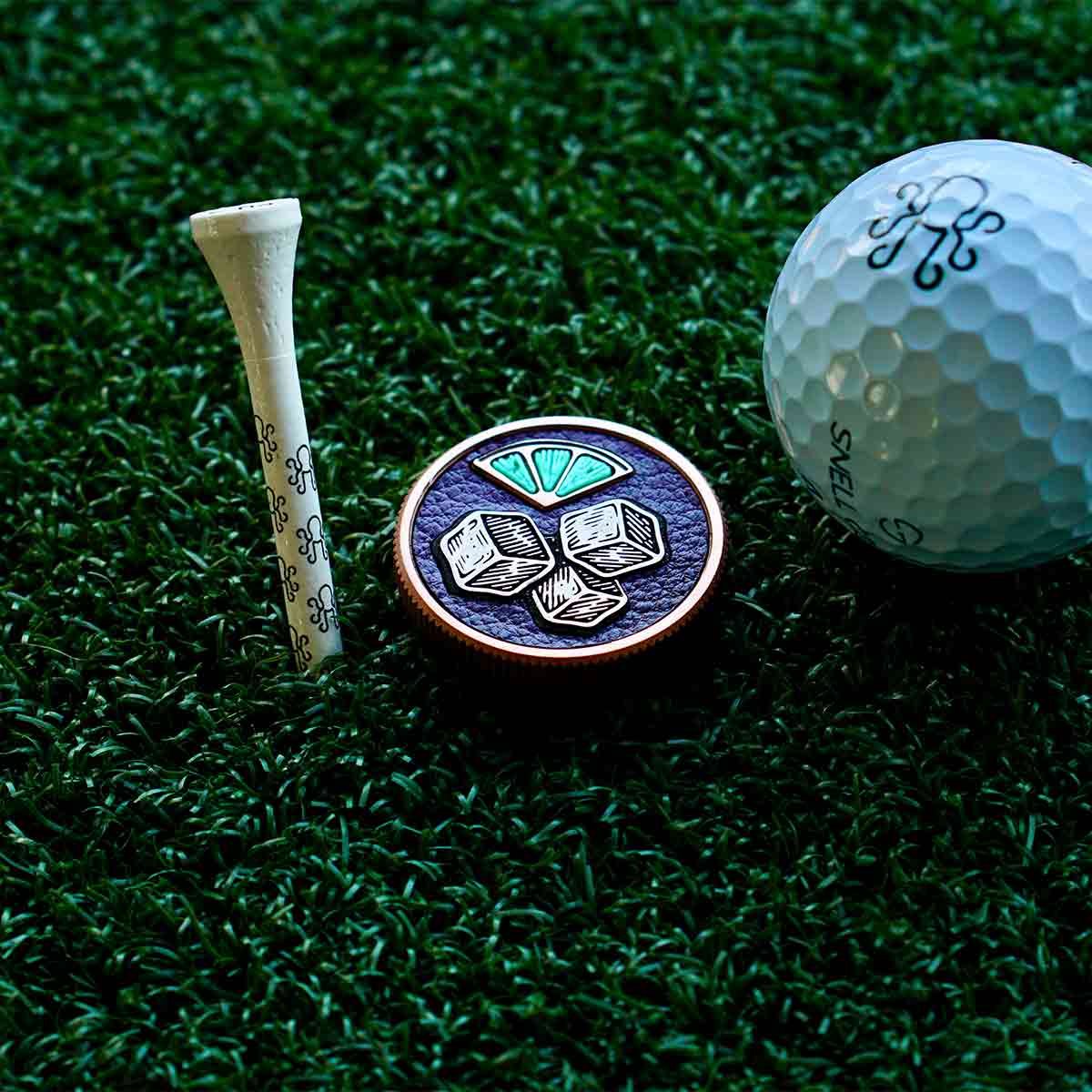 Copper golf ball marker with coin edge and Fun or Trouble engraving - Blacklist 006: Trouble on the Rocks