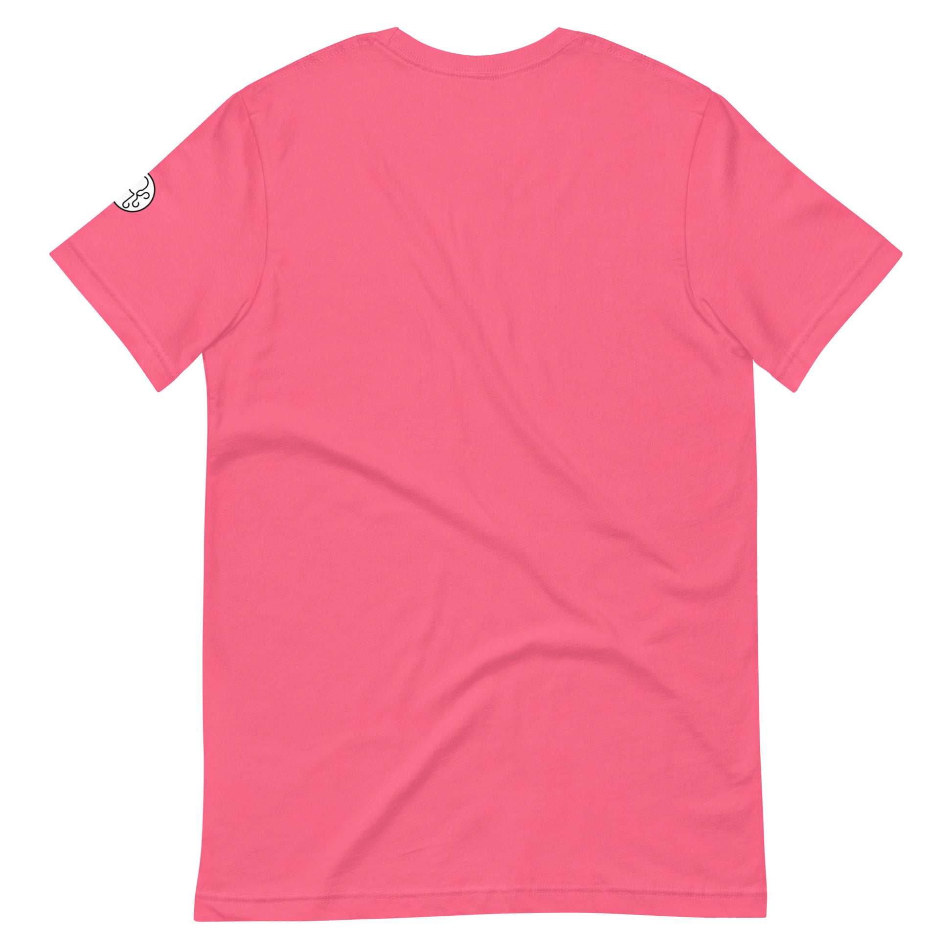 Hot pink Kraken Golf t-shirt with bold black "KRAKEN" lettering across the chest and a small Kraken logo on the left sleeve, set against a circular white background.